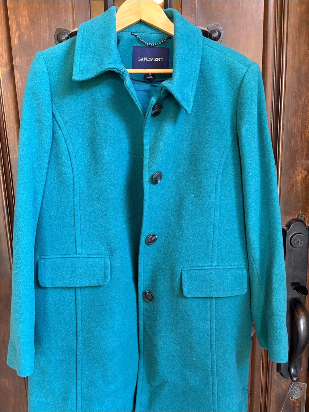 Lands' End Teal Wool-Blend Pea Coat